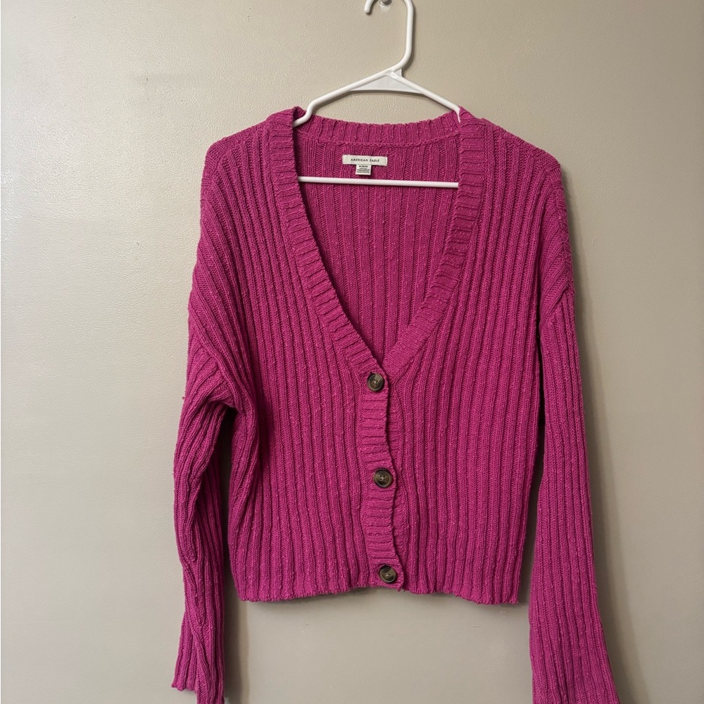 American Eagle Outfitters Fuchsia Ribbed Cardigan